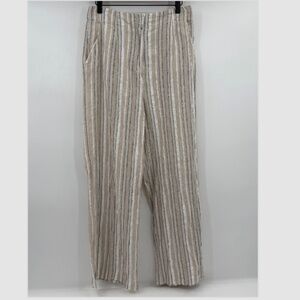 Sage The Label Pants Women Large Beige Striped Straight Leg Linen Blend Festival